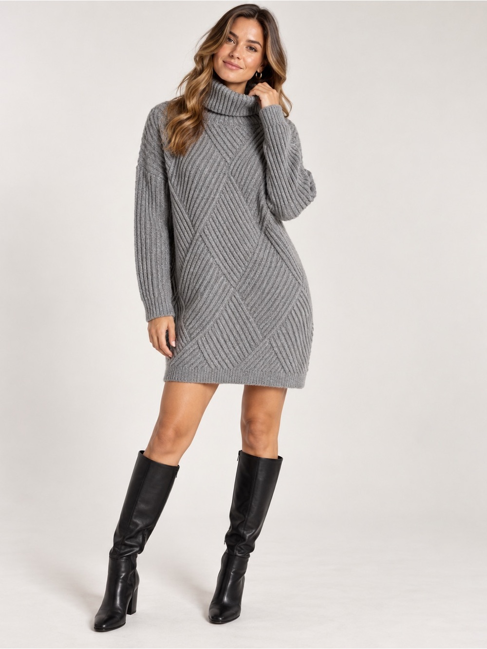 NWT Lulus Gray Ribbed Turtleneck Sweater Dress XS